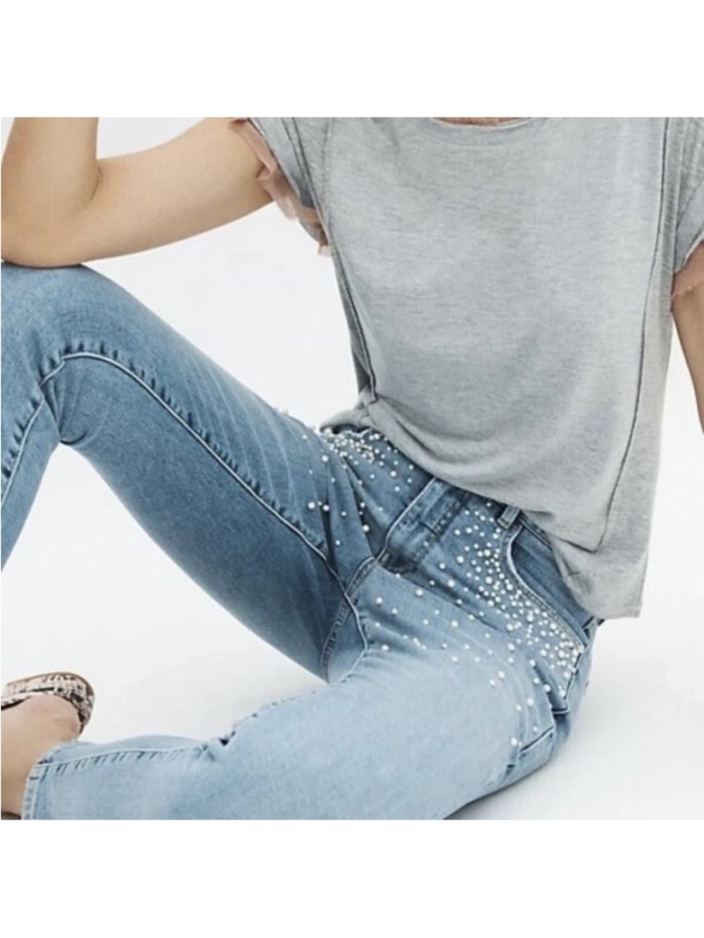 Pilcro and the Letterpress Light Blue Pearl-Accent Skinny Jeans